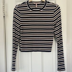 BCBGeneration Black and White Striped Long Sleeve Top